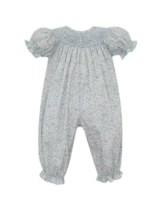 Petit Bebe Baby Girls Blue Liberty Floral Smocked Bishop Romper