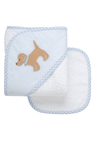 3 Marthas Baby Hooded Towel & Washcloth Set - Blue Puppy