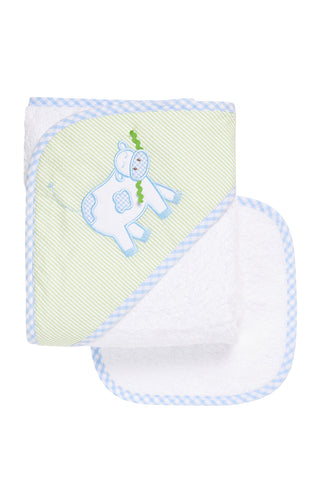 3 Marthas Baby Hooded Towel & Washcloth Set- Blue Cow