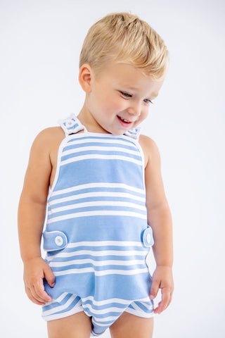 The Beaufort Bonnet Company Skipper Sunsuit Saddle Ridge Stripe with Worth Avenue White