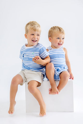The Beaufort Bonnet Company Skipper Sunsuit Saddle Ridge Stripe with Worth Avenue White