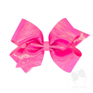 Medium Sheer Iridescent and Grosgrain Overlay Hair Bow- Hot Pink