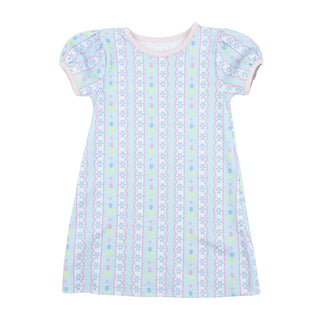 James and Lottie Pima Knit Play Dress - Blue Floral Scallop