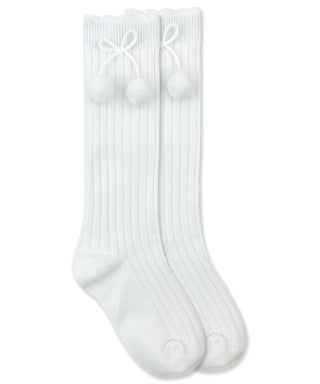 Socks Pom Pom Knee High Socks 1 Pair- White