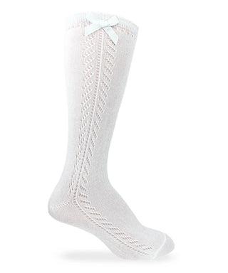 Socks Pointelle Bow Knee High Socks 1 Pair- White