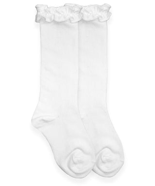 Socks Ruffle Knee High Socks 1 Pair- White