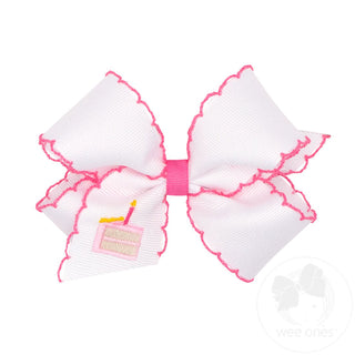 Medium Grosgrain Hair Bow with Moonstitch Edge and Embroidery- Cake