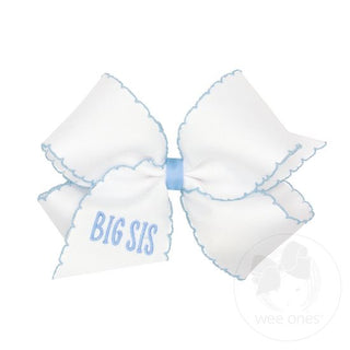 King Grosgrain Hair Bow with Millennium Blue Moonstitch Edge and "BIG SIS" Embroidery