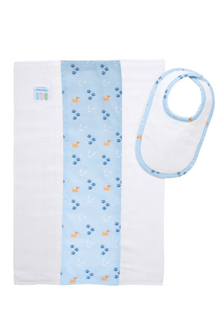 3 Marthas Drooler Bib & Burp Set - Blue Puppy