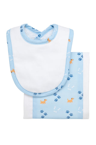 3 Marthas Drooler Bib & Burp Set - Blue Puppy