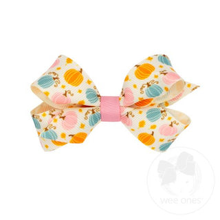 Mini Harvest-themed Multicolored Pumpkin Printed Grosgrain Hair Bow