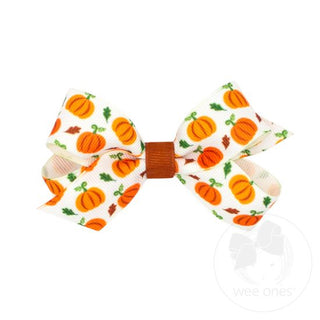 Mini Harvest-themed Pumpkin Printed Grosgrain Hair Bow