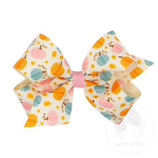 Medium Harvest-themed Multicolored Pumpkin Printed Grosgrain Hair Bow