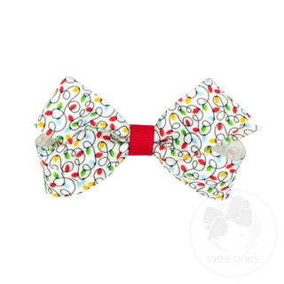 Mini Holiday-themed Christmas Lights Printed Grosgrain Hair Bow