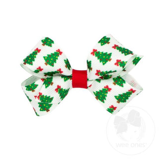 Mini Holiday-themed Christmas Tree Printed Grosgrain Hair Bow