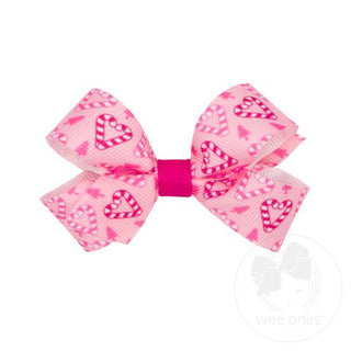 Mini Holiday-themed Pink Candy Cane Printed Grosgrain Hair Bow