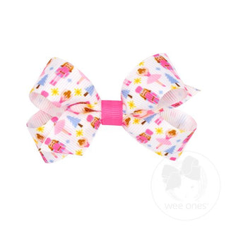 Mini Holiday-themed Pink Nutcracker Printed Grosgrain Hair Bow