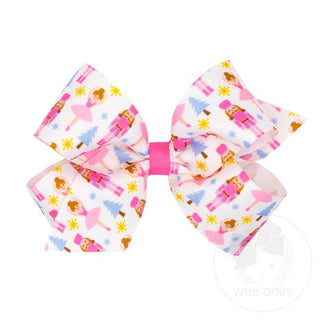 Medium Holiday-themed Pink Nutcracker Printed Grosgrain Hair Bow