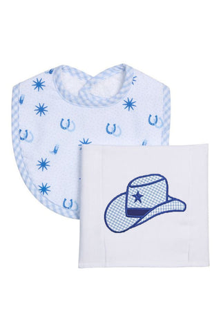 3 Marthas Hat Basic Bib & Burp Boxed Set - Blue Cowboy