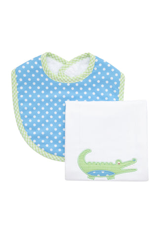 3 Marthas Basic Bib & Burp Boxed Set - Blue Alligator