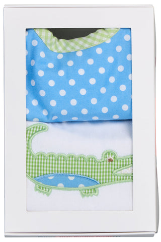 3 Marthas Basic Bib & Burp Boxed Set - Blue Alligator