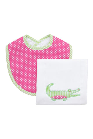 3 Marthas Basic Bib & Burp Boxed Set - Pink Alligator