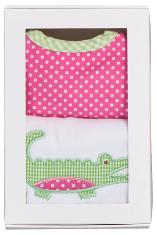 3 Marthas Basic Bib & Burp Boxed Set - Pink Alligator