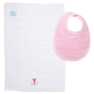 3 Marthas Basic Bib & Burp Boxed Set - Pink Golf