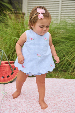 Little English Embroidered Bow Back Bloomer Set - Watermelon
