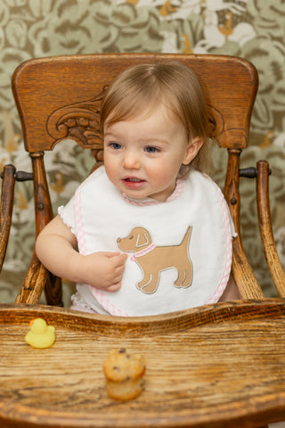 3 Marthas Applique Basic Bib - Pink Puppy