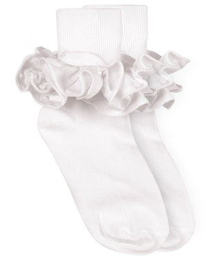 Misty Ruffle Lace Turn Cuff Socks 1 Pair- White