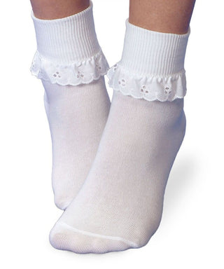 Eyelet Lace Turn Cuff Socks 1 Pair- White