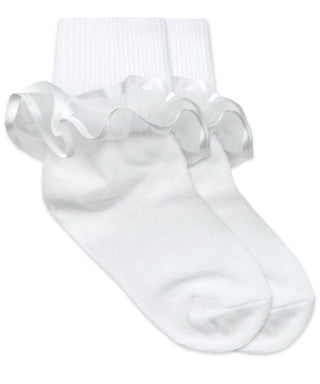 Frilly Ruffle Lace Turn Cuff Socks 1 Pair- White