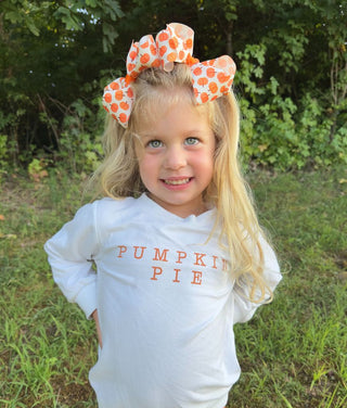 Wee Ones Medium Grosgrain Hair Bow - Harvest White Pumpkin Print