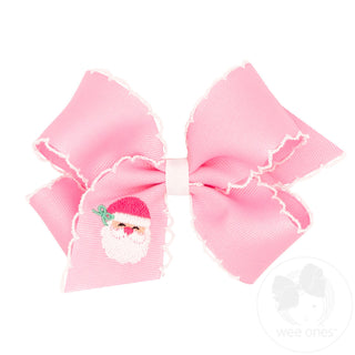 Wee Ones Medium Grosgrain Hair Bow with Moonstitch Edge - Pink Santa