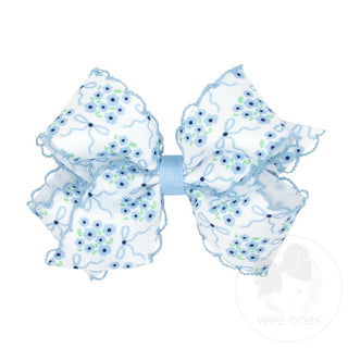 Wee Ones Mini Moonstitch Hair Bow in Light Orchid Bow and Flower Print - Millenium Blue