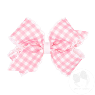 Wee Ones Medium Moonstitch Hair Bow in Pearl Pink Gingham Print