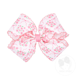 Wee Ones King Moonstitch Hair Bow in Pink Bow and Flower Print