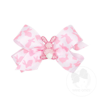 Wee Ones Easter Print Grosgrain Hair Bow with Bunny - Pink