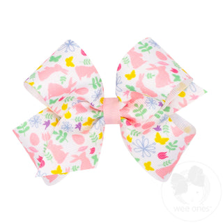 Wee Ones Medium Easter Print Grosgrain Hair Bow -Multi Color
