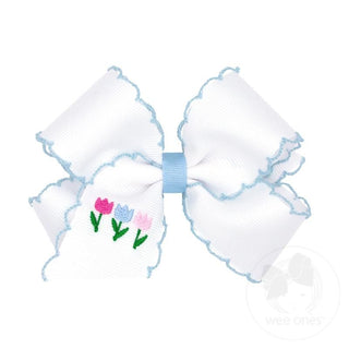 Wee Ones Medium Moonstitch Grosgrain Hair Bow with Easter-Inspired Embroidery