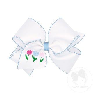 Wee Ones King Moonstitch Grosgrain Hair Bow with Easter-Inspired Embroidery