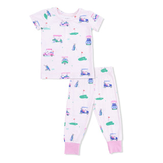 Angel Dear Short Sleeve Loungewear Set- Vintage Golf Carts Pink