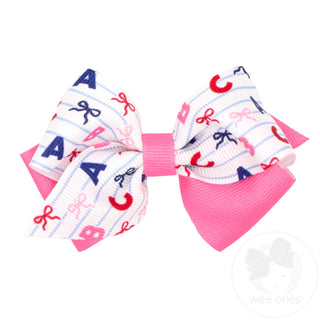 Wee ones - Extra Small Back to School Colorblock ABCs Print Hair Bow