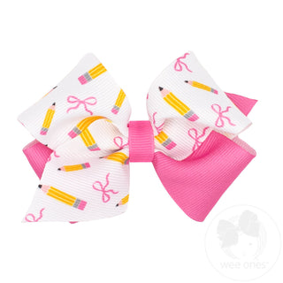Wee ones- Extra Small Back to School Colorblock Pencil Print Hair Bow