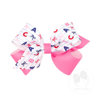 Wee ones - Medium Back to School Colorblock ABCs Print Hair Bow