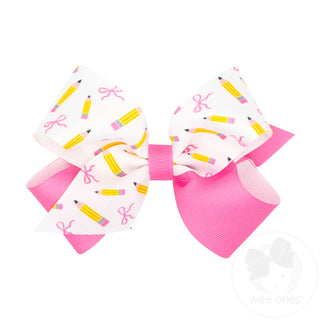 Wee ones - Medium Back to School Colorblock Pencil Print Hair Bow