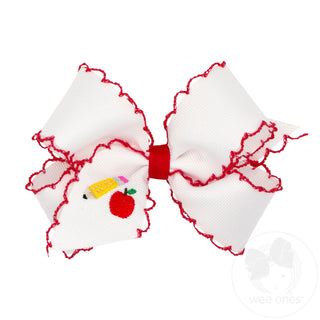 Wee ones - Medium Back to School Moonstitch Pencil Embroidered Hair Bow