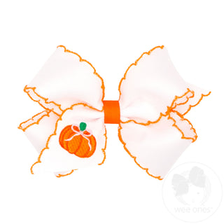 Wee Ones Medium Embroidery Moonstitch Hair Bow - Harvest Pumpkin