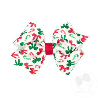 Wee Ones Extra Small Christmas Print Hair Bows - Candy Cane